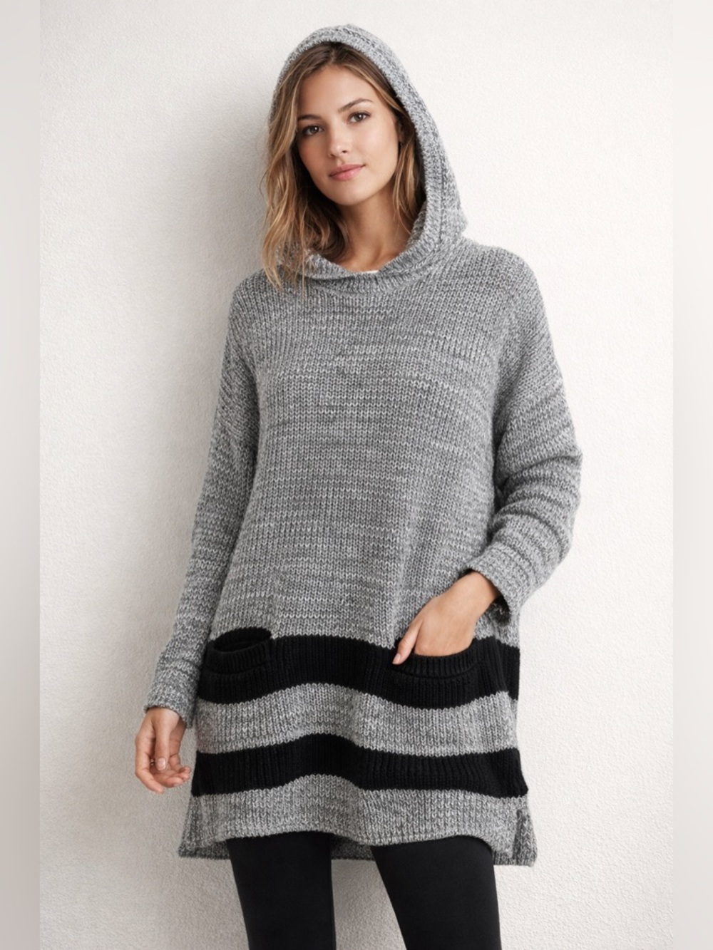 Victoria’s Secret Women’s Sz M Oversized‎ Cotton Knit Hoodie Tunic Sweater Gray